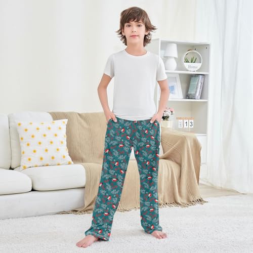 Cardinal Bird Berry Pine Branches Boys Long Pants Soft Trousers Elastic Waist Kids Lounge Bottoms with Pockets S-XL 5