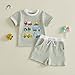 GGBNOMER Toddler Baby Boy Summer Clothes Waffle Truck Embroidery Short Sleeve Tops T-Shirt and Shorts Sets Cute 2Pcs Outfits (Cute Green, 2-3T)