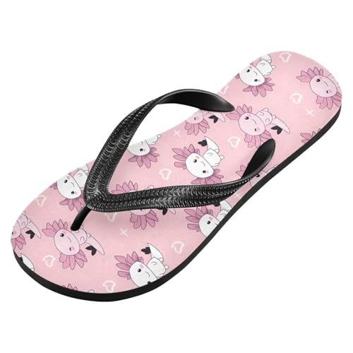 ALAZA Lovely Axolotls Doodle Heart Flip Flops for Women Fashion Beach Slippers Comfort Mens Flip Flops Non-Slip Rubber Shower Slippers Sandal for Hotel Travel Sport,XS2