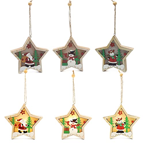 Campsis 3Pcs Christmas Led Ornaments Light Up Wooden Santa Elk Snowman Hanging Decorations Indoor Outdoor Holidays Party Decoration Tree Ornaments Events #TOP30