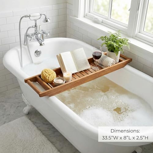 Bare Decor Vaske Natural Teak Wood Bathtub Caddy, 33" Wide by Bare Decor - Used condition - Image 8
