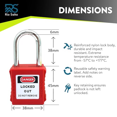 Rio Salto Kit de identificação de bloqueio de 20 peças, 10 cadeados com chave vermelha + 10 etiqueta
