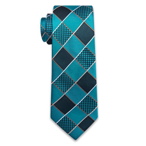 Image of YourTies Striped Plaid Ties for Men Silk Formal Necktie Set | 3.15 inch(8cm) Woven Jacquard Mens Ties with Necktie Pocket Square Cufflink Tie Clip Lapel Pin for Wedding Business Party