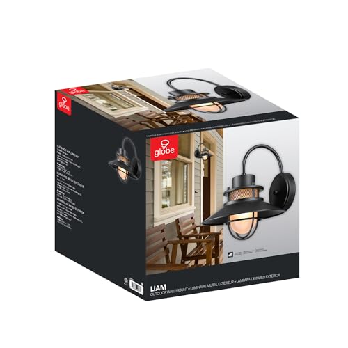 Image of Globe Electric 44233 Liam 1-Light Outdoor Wall Sconce, Matte Black, Frosted White Glass Shade
