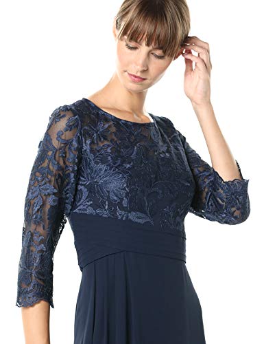 Alex Evenings Women's Long Lace Top Empire Waist Dress, Embroidered Navy, 10