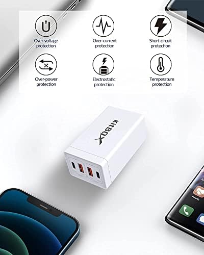 65W USB C Charger GaN Tech Smart 4 Port USB Charger Fast Charging Station with 2-Port USB-C PD Charger Port and Quick Charge 3.0 Ports,65 Watt Charger for iPhone,iPad,and more