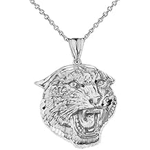 Bold 14k White Gold Sparkle-Cut Jaguar Statement Pendant Necklace Large, 22"