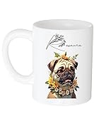 Coffee Mug Flower and Custom Rosaura Name Pug Dog Coffee Mug Personalized Pug Dog Coffee Mug Pug and Name Dog Lover, Dog Coffee Mug, Flower Design Gift for Women, Girl Her Love Pug Dog 11oz 216551