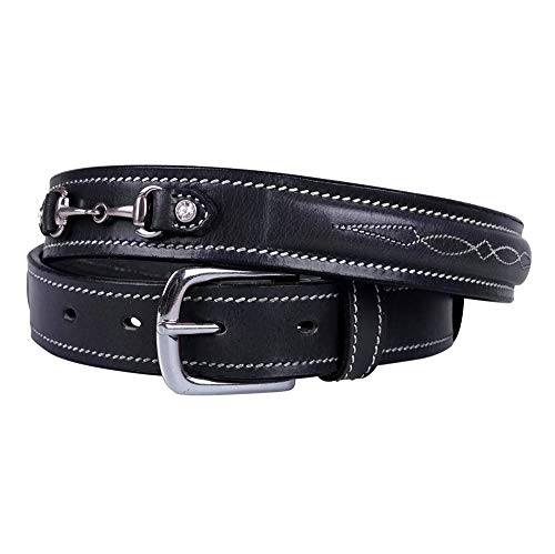 QHP Ceinture Ricki : ceinture équestre en cuir noir avec mors et strass