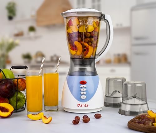 خلاط DA21-BLP500 بيانو 500W - 1.5 مع إبريق بلاستيك مقاوم للكسر 1.5 ل و2 مطحنة من دانتا، أزرق