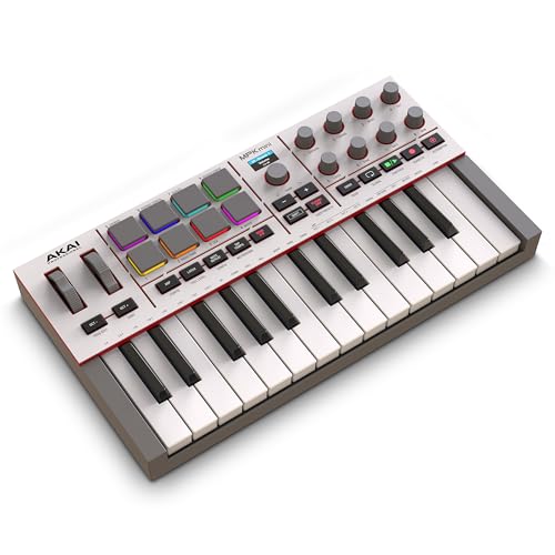 Akai Professional MPK Mini IV USB-C MIDI Keyboard Controller für Anfänger und Produzenten – MPC Drum Pads, Pitch- & Modulationsräder, Lernprogramme, Musikproduktionssoftware mit 1000+ Sounds, Grau