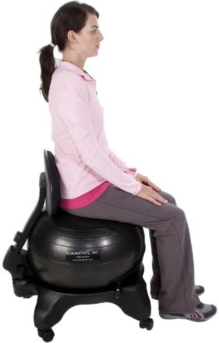 Isokinetics Inc. Adjustable Back Exercise Ball Office Chair - Standard or (Exclusive)"Tall Boy" Frame Height - with 52cm Ball - Office size 60mm/2.5" wheels - w/Starter Pump and Ball Measuring Tape