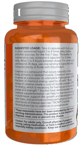 Now Sports Nutrition, Creatine Monohydrate 750 Mg, Mass Building*/Energy Production*, 120 Veg Capsules #TOP2