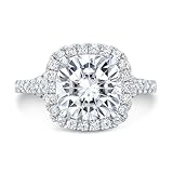 ERRA JEWEL 3CT-5CT Cushion Cut Moissanite Bridge-Pave Bridal Ring for Women Halo Moissanite Handmade Wedding Gifts for Her (Main Stone : 4.50 Carat)