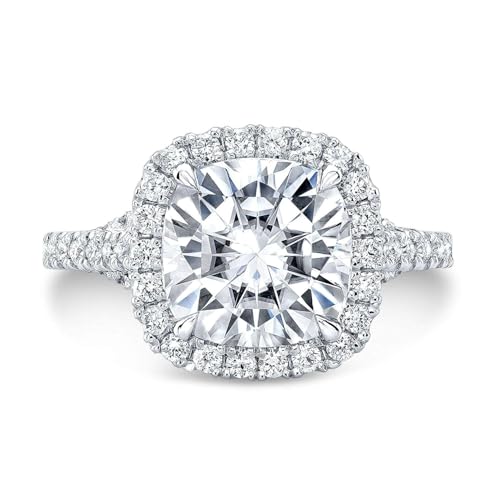 ERRA JEWEL 3CT-5CT Cushion Cut Moissanite Bridge-Pave Bridal Ring for Women Halo Moissanite Handmade Wedding Gifts for Her (Main Stone : 4.50 Carat)
