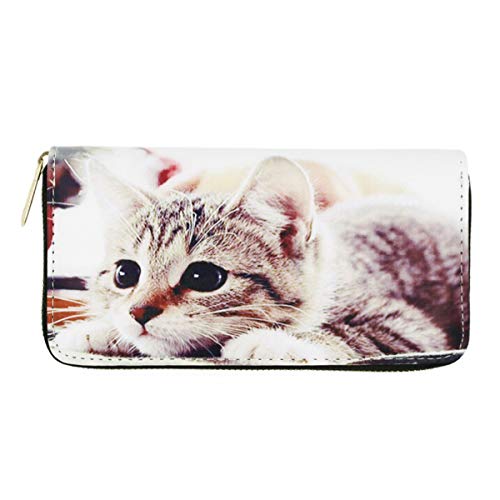 Premium Cute Brown Kitty Cat Animal Print Pu Leather Zip Around Wallet #TOP1