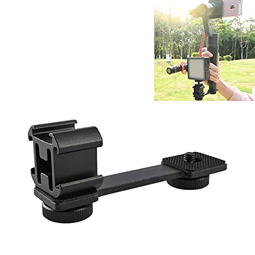 AKUGE Triple Cold Shoe Gimbal Vlog Microphone Flash Light Stand Extension Bracket ,Cold Shoe Mount Plate Compatible for OSMO Mobile 2 Zhiyun Smooth 4 Feiyu Vimble 2 Gimbal Stabilizer.