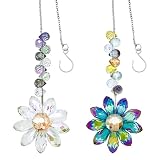 2PCS Crystal Sunflower Suncatchers for Windows Hanging, Sun Catcher Colorful Flower Prisms Rainbow Maker Pendants Hanging Ornaments for Indoor Outdoor Home Patio Garden Decor