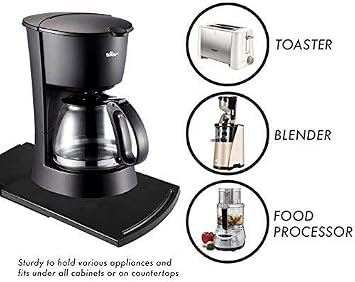 Kitchen Caddy Sliding Coffee Tray Mat, Under Cabinet Appliance Coffee Maker Toaster Countertop Storage Moving Slider - 12” Premium BPA Free Base Sliding Shelf with Smooth Rolling Wheels, Black