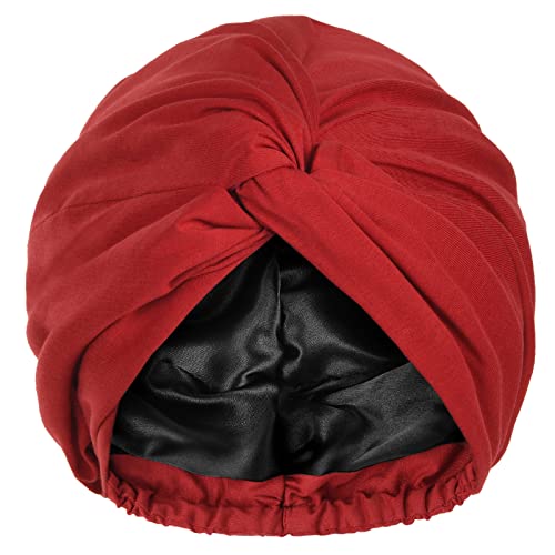 YANIBEST Turbans for Women Satin Bonnet Silk Bonnet for Sleeping Turban Head Wraps for Women Adjustable Turban Headwrap Wine Red