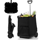 COSTWAY Carro Compra Plegable de 50L, Rolser Carro Compra con 3 Bolsillos y Manillar Retráctil, Estructura de Aluminio Resistente, Carro de la Compra 2 Ruedas Ligero (Negro)