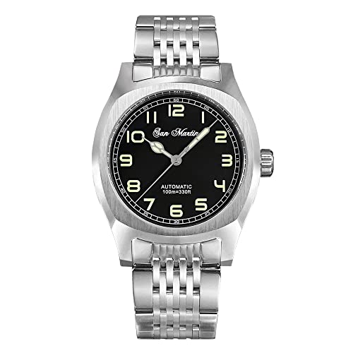 NC San Martin Square Vintage Deportes Automático de los Hombres Relojes de Lujo Cristal Zafiro PT5000 Movt Simple Militar Acero Inoxidable Reloj Submarino (without logo), Pulsera