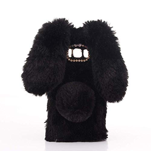 Case for Moto G7 Power,Luxury Winter Warm Handmade Bling Diamond Rabbit Bunny Furry Soft Rabbit Fur Hair Plush Case for Motorola Moto G7 Power(Rabbit Black)
