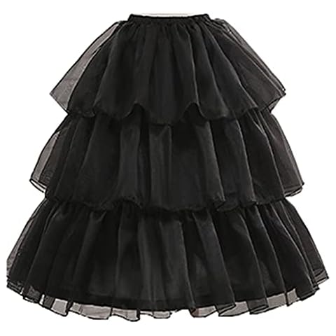 Tutu.vivi Women's White 3 Hoop Petticoat Skirt Underskirt Lace Lolita Dress Crinoline Adjustable Black,One Size Cover