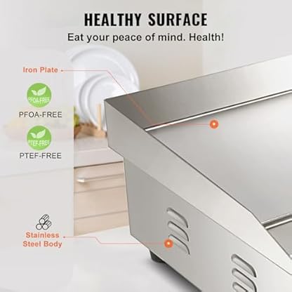 VEVOR Elektrogrill 54 x 30 cm, Elektrische Grillplatte 3000W, Kommerziell Kochplatte aus Eisen, Temperatur verstellbar 50 – 300 °C, Einfache Reinigung für Grill – Bild 6