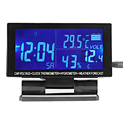 KIMISS Digital Car Clock, Universal 12-24V Car Thermometer Hygrometer Voltmeter per veicoli con previsioni del tempo