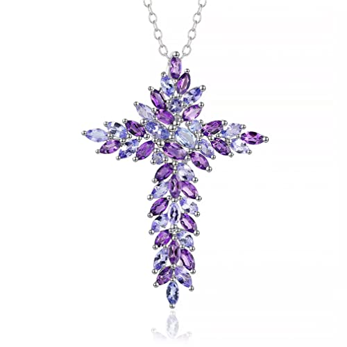 Collier pendentif croix argent 925 améthyste naturelle, chaîne et bijoux pierres précieuses violettes
