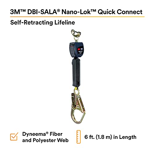 Image of 3M DBI-SALA Nano-Lok 3101229 Self Retracting Lifeline, 6', 3 /4 inch Dynema Polyester Web, Steel Rebar Hook, Quick Connector For Harness Mounting, Blue