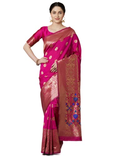 Image of AKHILAM Women's Kanjivaram banarasi silk Woven Design Saree With Unstitched Blouse Piece Saree With Un-Stiched Blouse