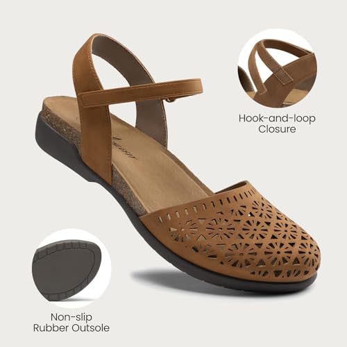 Image of Athlefit Women's Closed Toe Sandals Comfort Cork Footbed Arch Support Flat Sandals