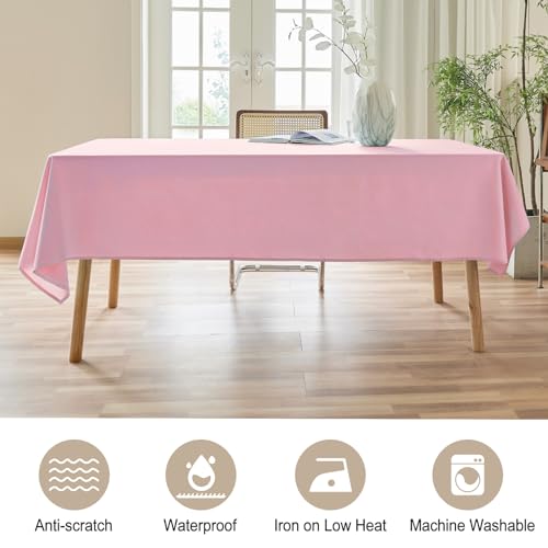 Image of AUSSPVOCT Textured Table Cloth Rectangle 60x84 Inch for Home Kitchen Decor | Light Pink Waterproof Spill-Proof Wipeable Tablecloth Wrinkle Free Rectangular Dining Tables Cover