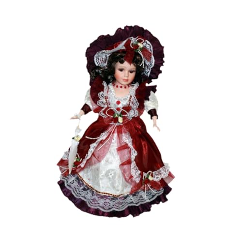 AMSLSIU Elegante muñeca de cerámica de Mujer 16 Pulgadas, muñeca pie Porcelana con Gran Sombrero Adornado. Encantadora Porcelana con una Apariencia cautivadora y un Largo Vestido Floral.