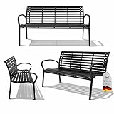Berlinlodge Gartenbank Mykonos in Holzoptik, Kunststoff & Metall 3-Sitzer wetterfest, rustikal & massiv, 80 x 126 x 60 cm, Schwarz, Balkonbank...