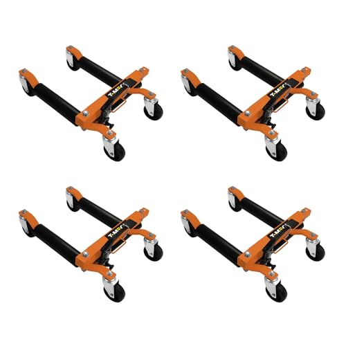 Lot de 4 Patins Hydrauliques pour Roues de Véhicules Crics Chariot | Levage jusqu'à 30,5 cm | Supporte Pneus 25cm | Capacité de 680 kg/Patin | Rotation de...