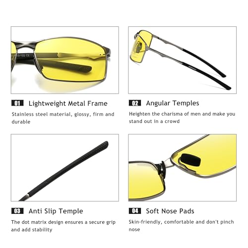 Image of SUNGAIT Ultra-Lightweight Polarized Sunglasses Men for Driving Fishing Golf, Rectangular Metal Frame with Spring Hinge