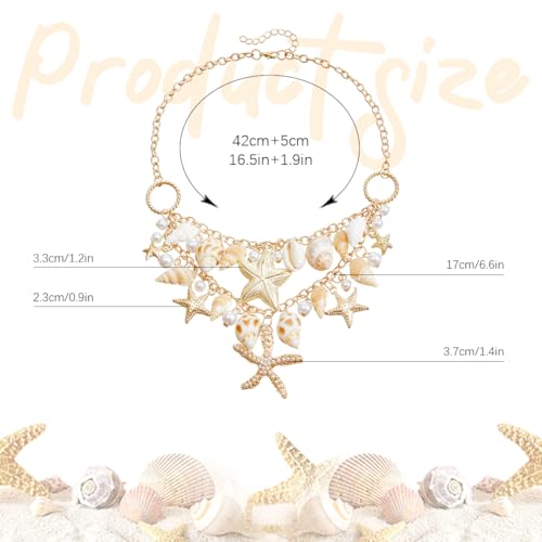 SANNIDHI® Boho Necklace for Women Golden Seashell Conch Starfish Necklace Heavy Duty Metal Layered Pearl Necklace Beach Wear Bikini Fashion Necklace Adjustable Women Necklace Jewelry Gift 2 41caNIbWnQL. SL500