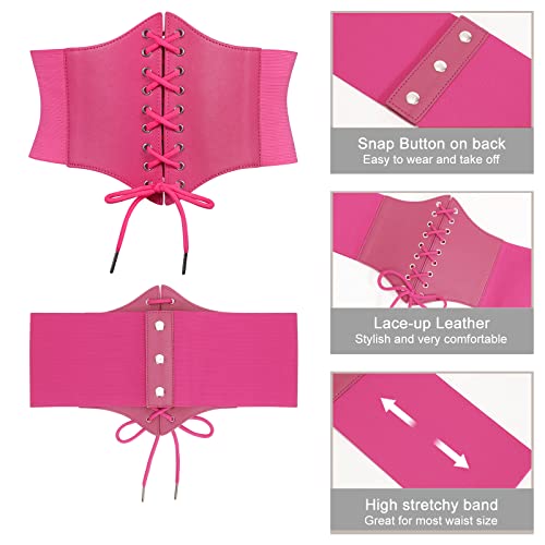SANSTHS Wide Corset Belt for Women Lace-up Renaissance Corset Hight Waist Elastic Belt for Halloween Costume Parties