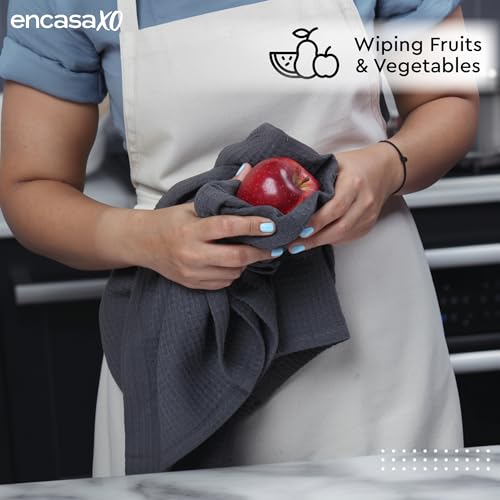 Encasa XO Kitchen Dish Towels Set | Grey | Waffle Weave and Flat Hand Tea Towel | 70x45 cm | Quick Drying Reusable Cotton Washcloths | Multipurpose Lightweight Dishcloths Set of 4 - Image 2