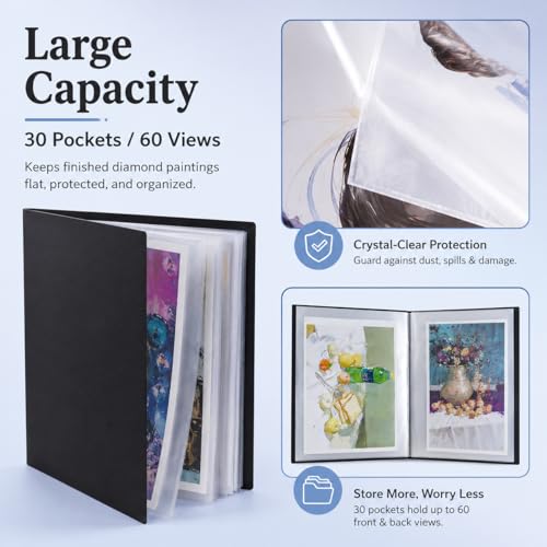 Image of Diamond Art Portfolio Book 22 inchx16 inch (55cmx40cm), 30sleeves, A2, Clear Blue