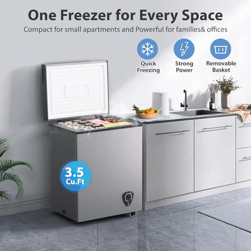 LifePlus Chest Freezer 3.5 Cubic Feet with Removable Basket and Fast Cooling, Small Deep Freezer, Adjustable Temperature, Energy Saving, Low Noise,Top Open Door Compact Freezer for Kitchen Garage on Fridge.com