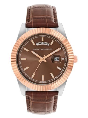 Image of French Connection Analog Brown Dial Leather Strap Quartz Watch for Men - FCN0135BRL