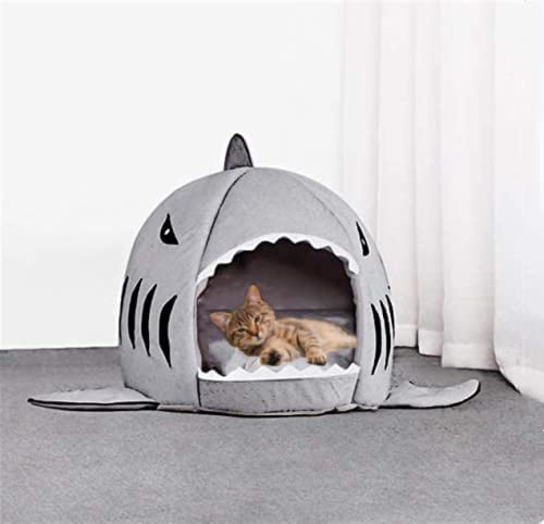 Cat Litter Hot Cat Mat Shark-Shaped House Warm Kennel Kitten Bed One Mat Two Usage Shark Bed For Small Cat Dog Cave Cozy Bed Removable （Light Grey） #TOP5
