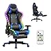 RELAX4LIFE 360° drehbarer Gaming Stuhl, Racingstuhl 358 LED-Lichtmodi, Bürostuhl mit Verstellbarer Armlehne & Rückenlehne & Fußstütze, PC Stuhl mit Lordosenstütze & Kopfstütze & Fernbedienung (Blau)