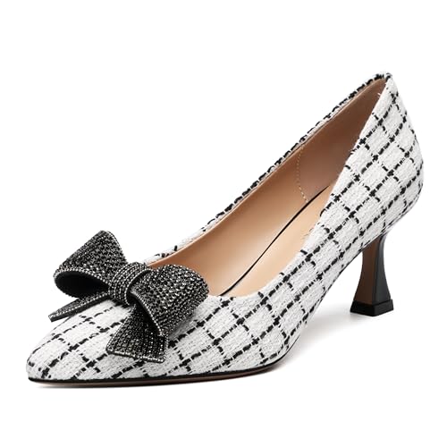 Image of Heels for Women Closed Patent Pointed Toe Bow Pumps Slip on Kitten Low Heels Wedding Party Dress Office Shoes 2.5Inch