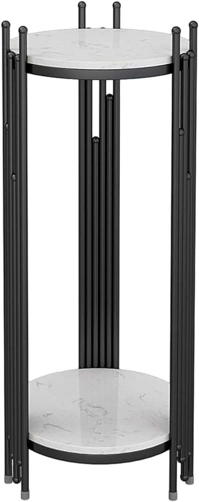 2-Tier Storage Telephone Table - Stylish Marble Look, Tall Slim Plant Stand, Round Side Table for Living Room, Patio Decor & Corner Bedside Table(Size:33 * 33 * 50CM,Col