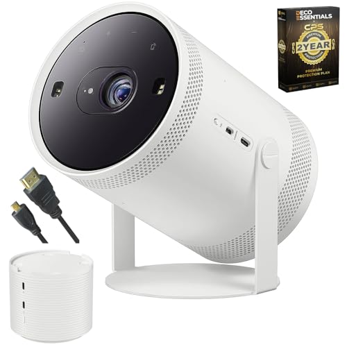 Samsung The Freestyle Projector 2nd Gen with Gaming Hub SP-LFF3CLAXXZA Bundle with Battery Base 2 YR CPS Enhanced Protection Pack and Deco Essential High Speed 6 Feet Micro-HDMI to HDMI A/V Cable